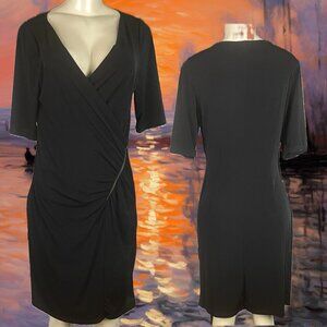 True Envy 10 Black V-Neck Faux Zip Wrap Half Sleeve Stretch Above Knee Dress